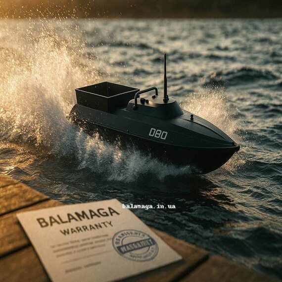 Силовий підживлювальний кораблик D80 з GPS автопілотом на тлі водоймища гарантійного талону Balamaga