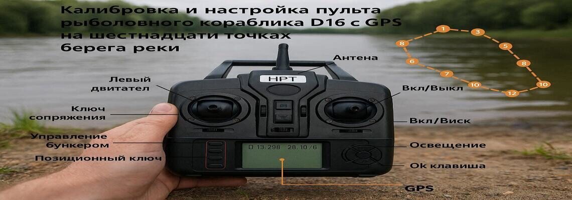 Вказівники на пульті прикормочного корабликом D16 GPS для керування та калібрування