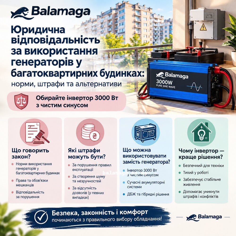 Юридична відповідальність за генератори в багатоквартирних будинках норми штрафи та альтернатива інвертор 3000 Вт Шумний генератор або тихий інвертор 3000 вт - вибір очевидний