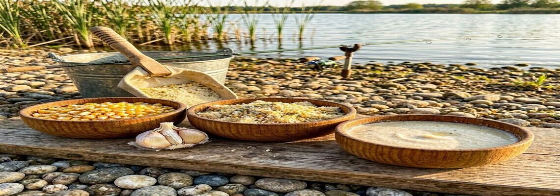 Ароматизированная прикормка для карпа и карася с ванилью, чесноком и кукурузой на берегу водоёма