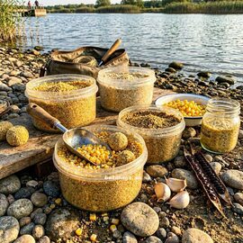 Ароматизированная прикормка для карпа и карася с ванилью, чесноком и кукурузой на берегу водоёма