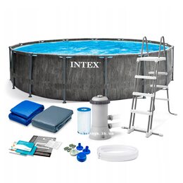 Каркасный бассейн Intex 457 см. Фильтр-насос. Трехслойный ПВХ. Оцинкованные стальные трубы