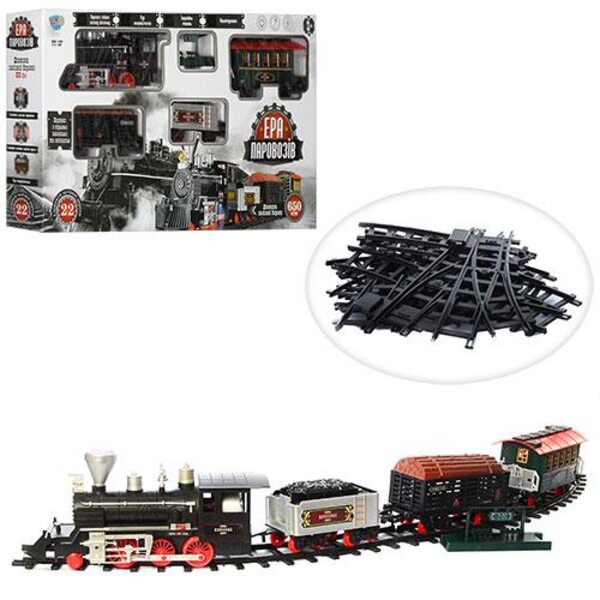 Железная дорога ТМ  Limo Toy. Паровоз с функцией настоящего дыма. Длина ЖД- 650см. Звуковые и световые эффекты