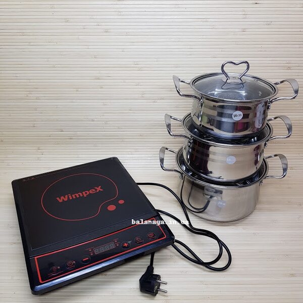 Індукційна настільна електроплита WimpeX WX1321 (2000W)+ набір каструль Індукційна настільна електроплита WimpeX WX1321 (2000W)+ набір каструль