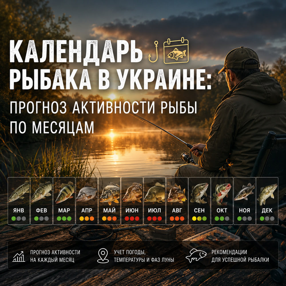Календарь рыбака в Украине на 12 месяцев: прогноз активности, учет температуры