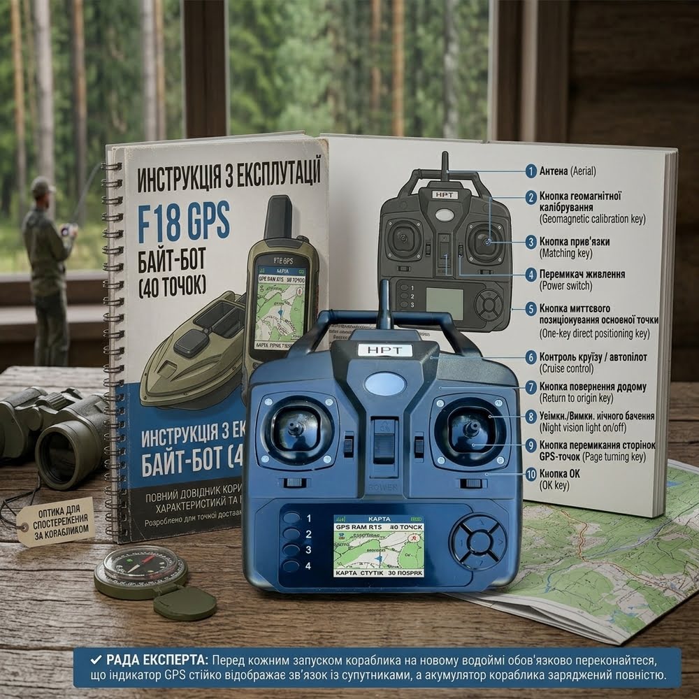 Дистанційний пульт керування на дві руки кораблика F18 GPS Пульт управління корабликом для підгодовування F18 GPS на 40 точок